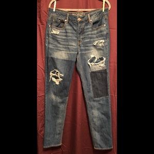 American Eagle Outfitters Blue Distressed Straight Leg Jeans